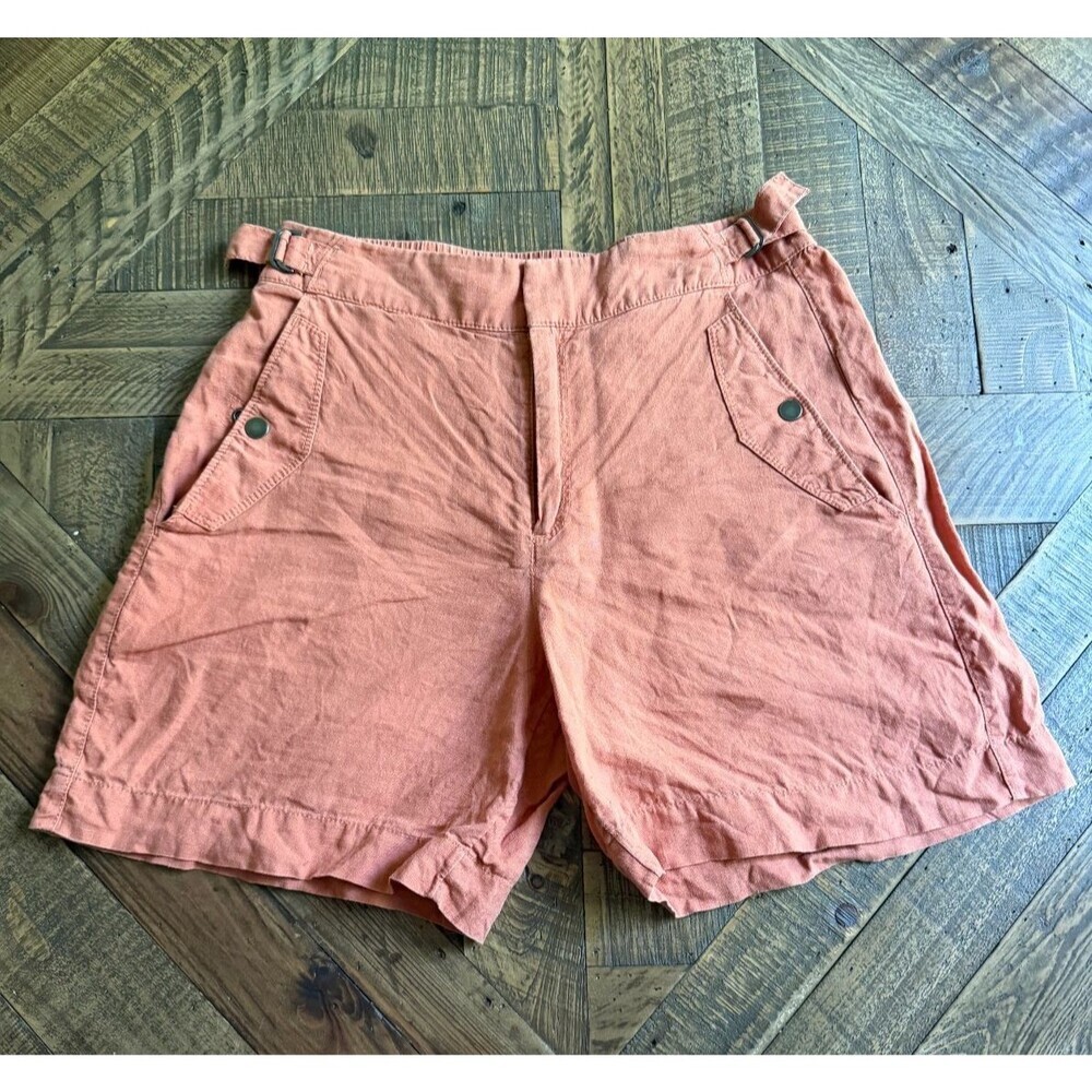 Athleta Voyager 100% Linen Shorts Women's Salmon Rust Lightweight Size 8